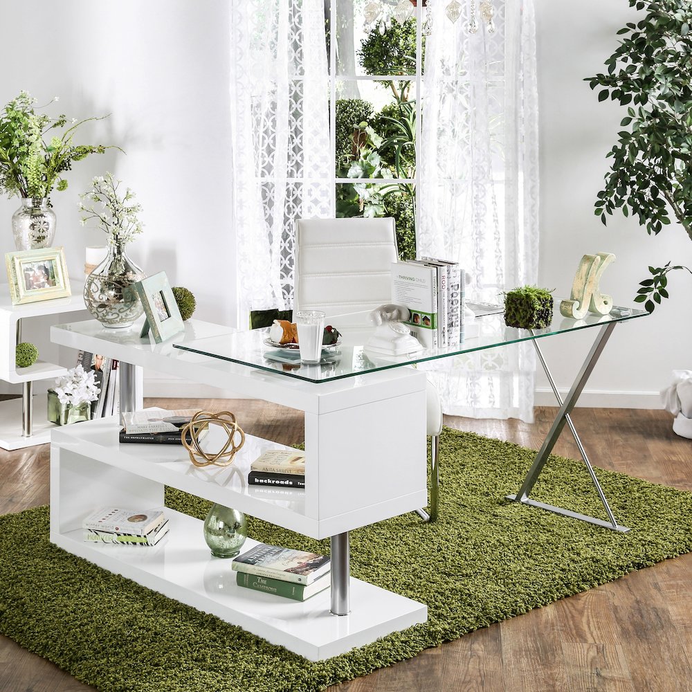 Fiora Modern Metal Swivel Writing Desk in White. Picture 5