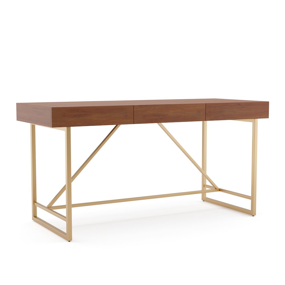Teviot Wood 3-Drawer Writing Desk in Light Walnut. Picture 2