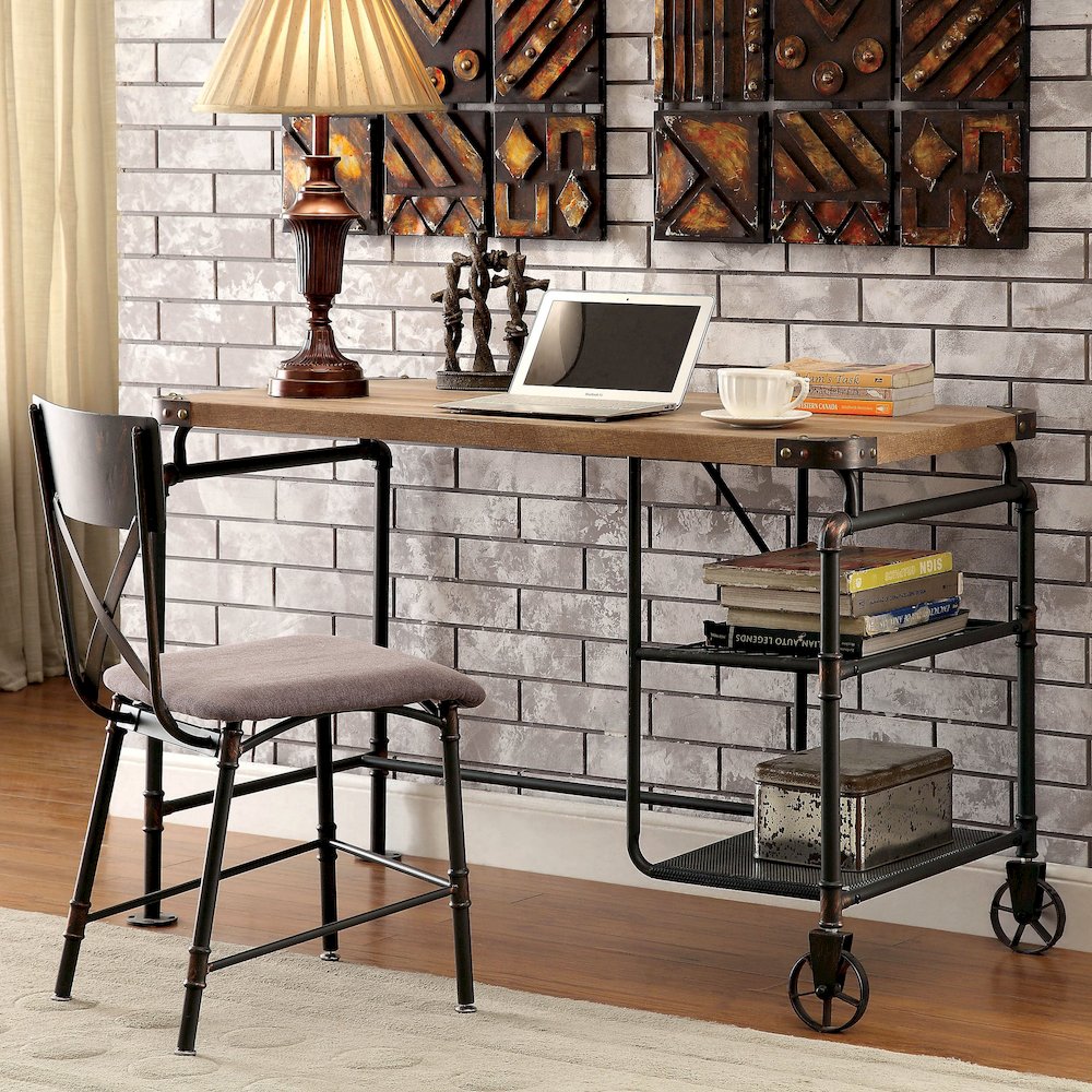 Jonathan Metal Writing Desk with Casters in Antique Black. Picture 4