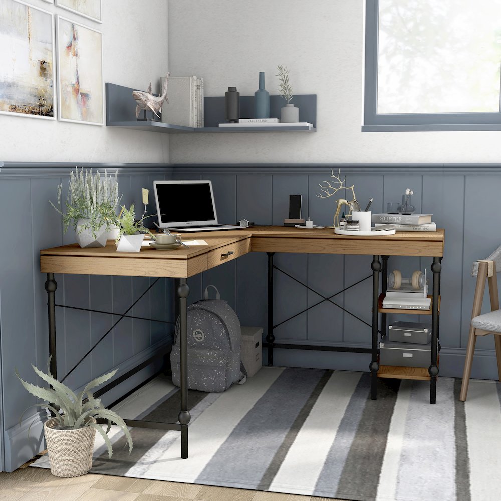 Diego L-shaped Wooden Desk. Picture 5