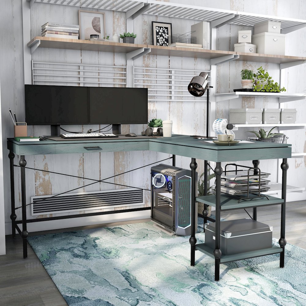 Diego L-shaped Wooden Desk. Picture 4