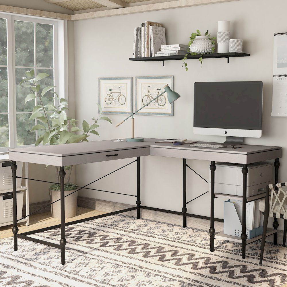 Diego L-shaped Wooden Desk. Picture 4