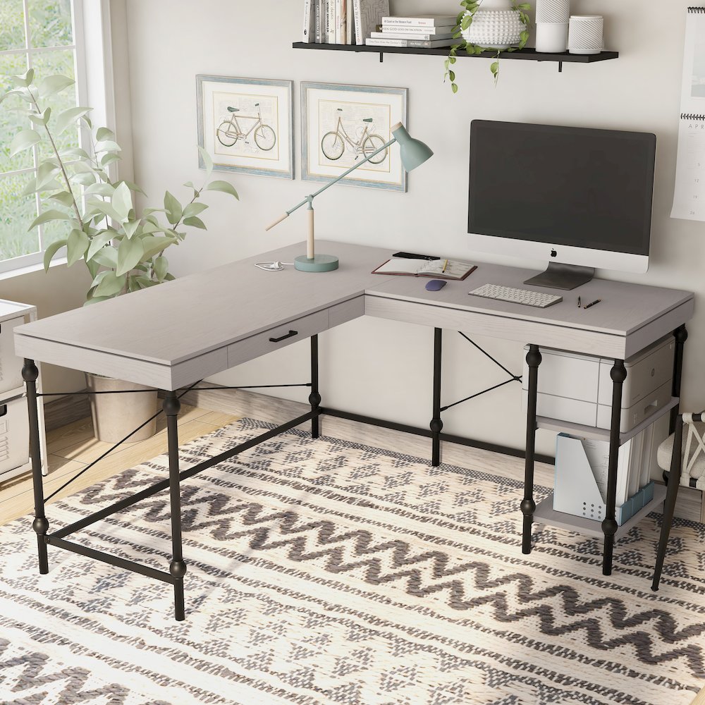 Diego L-shaped Wooden Desk. Picture 5
