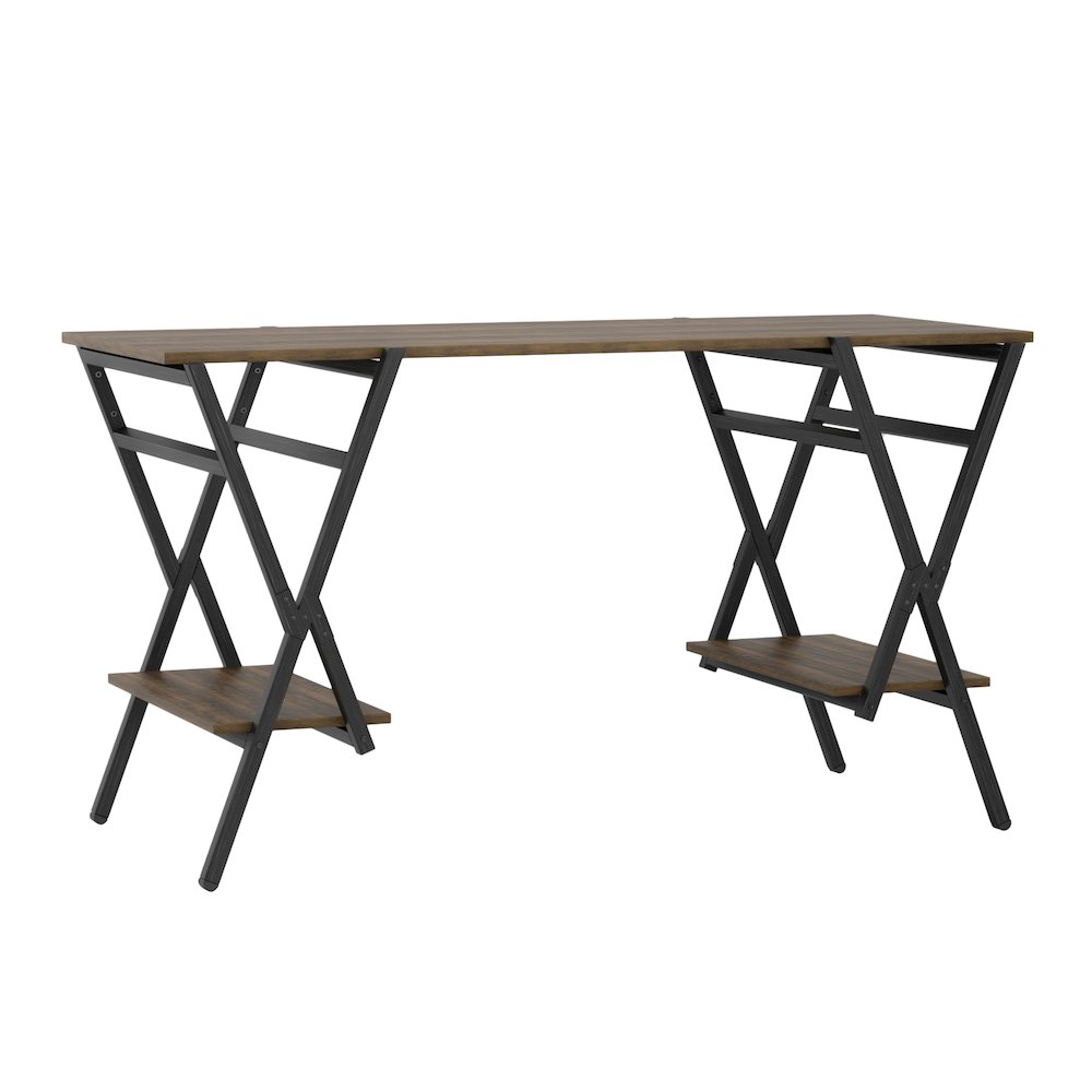 Carti Rustic Wood 2-Shelf Writing Desk in Oak and Gun Metal. Picture 2