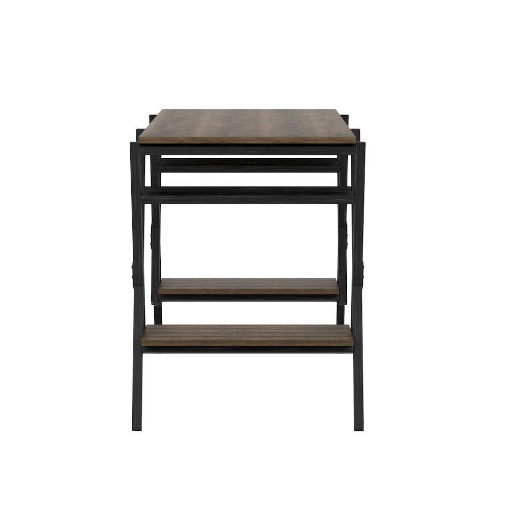 Carti Rustic Wood 2-Shelf Writing Desk in Oak and Gun Metal. Picture 3