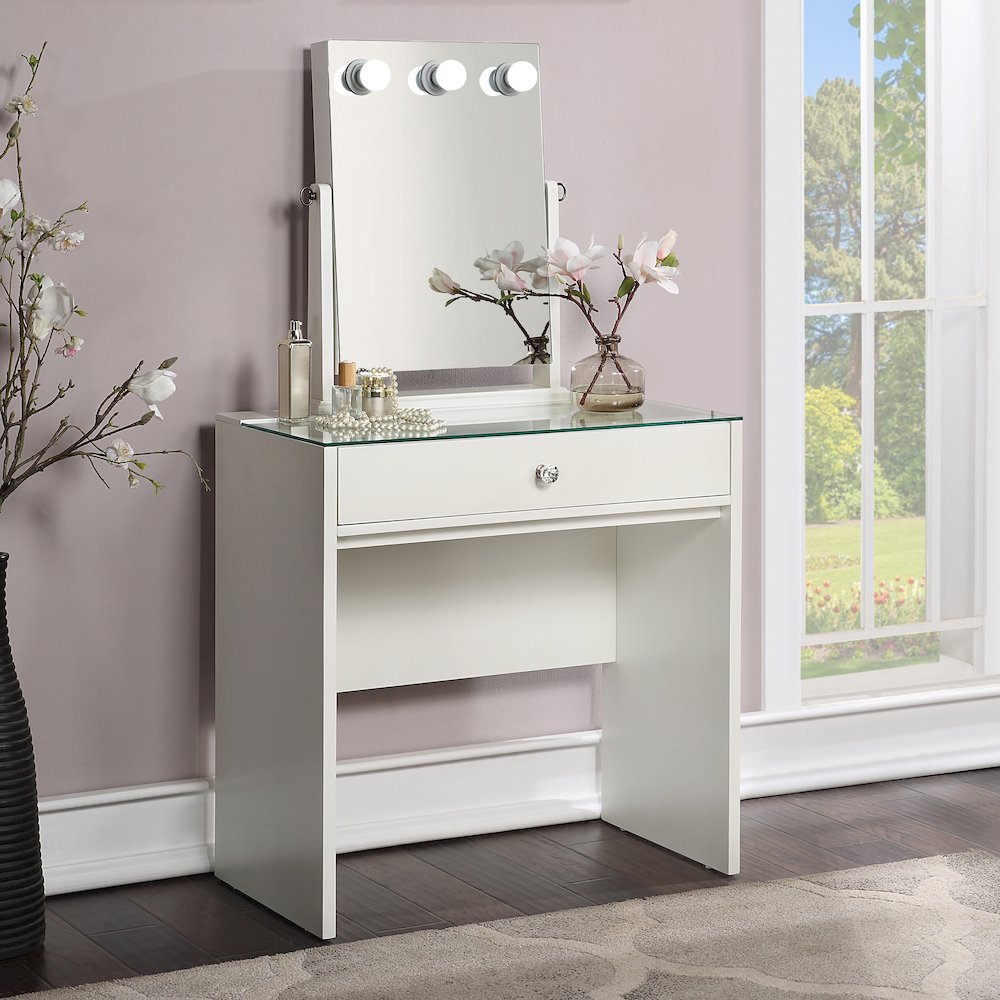 Peregrine Wood 2-Piece Makeup Vanity Table and Adjustable Lighted Mirror Set. Picture 2