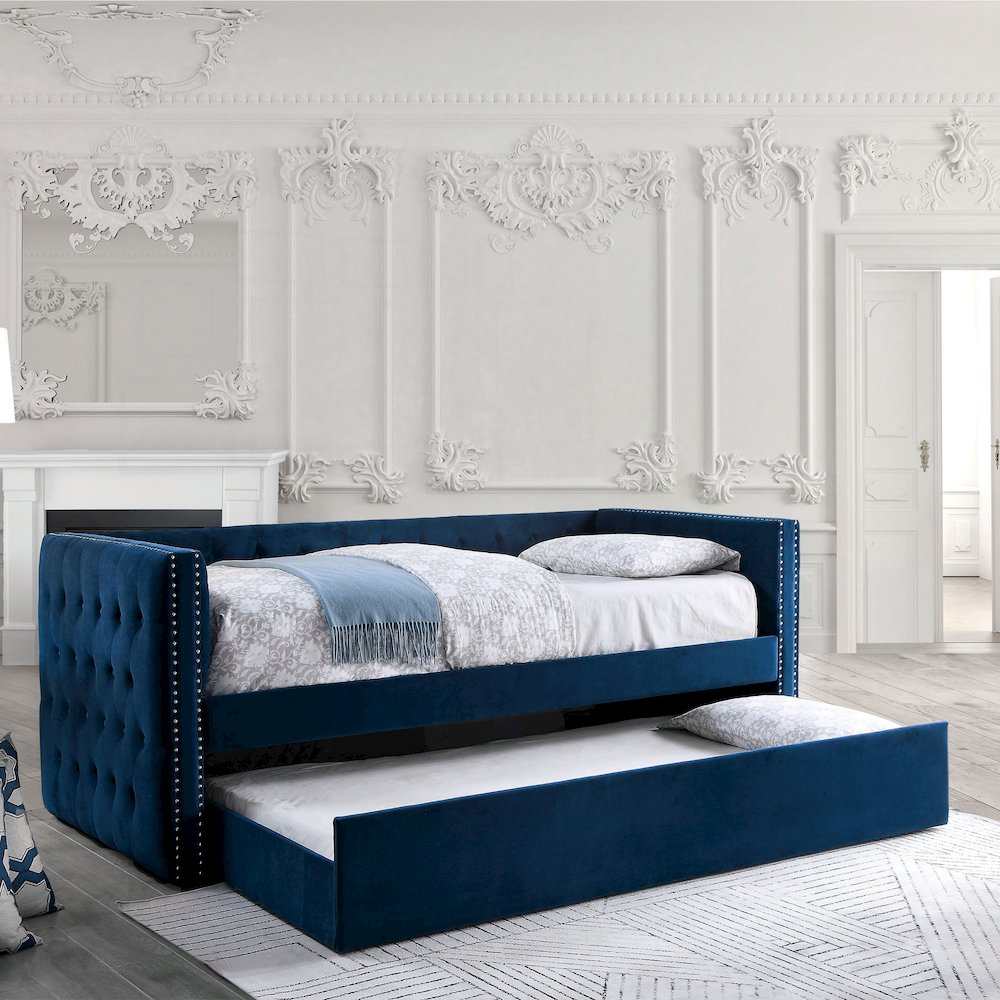 Elazar Transitional Flannelette Upholstered Twin Daybed. Picture 4