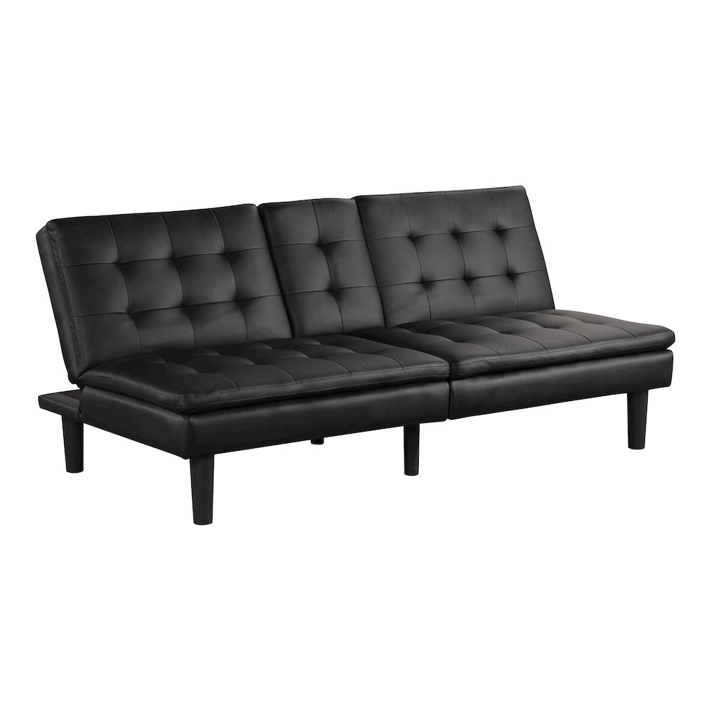 Fallein Black Faux Leather Futon Sofa Bed with USB Ports. Picture 1