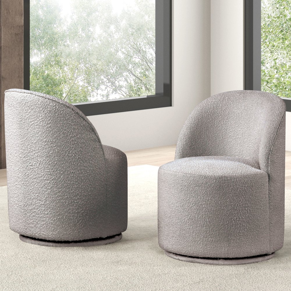 Jaine Modern Boucle Chenille Round Swivel Dining Chair. Picture 4