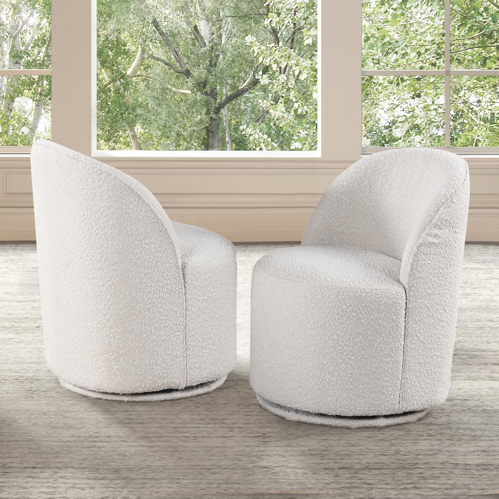 Jaine Modern Boucle Chenille Round Swivel Dining Chair. Picture 4