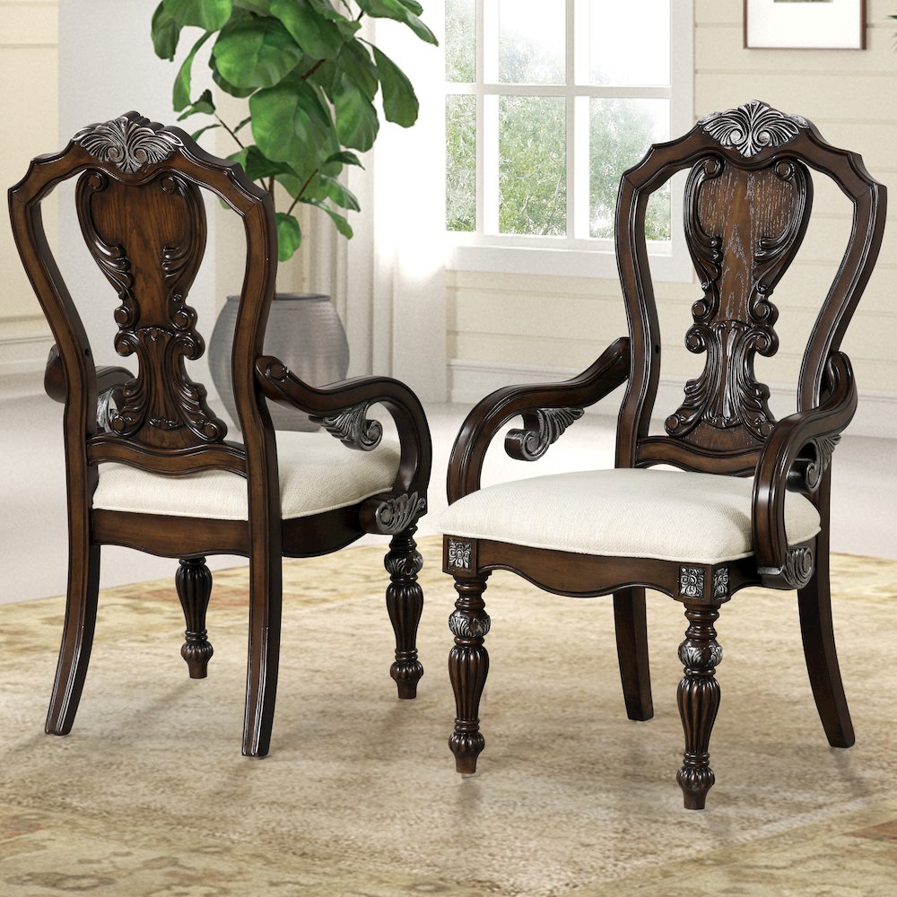 Giselle Dark Brown Upholstered Dining Arm Chair (Set of 2). Picture 4