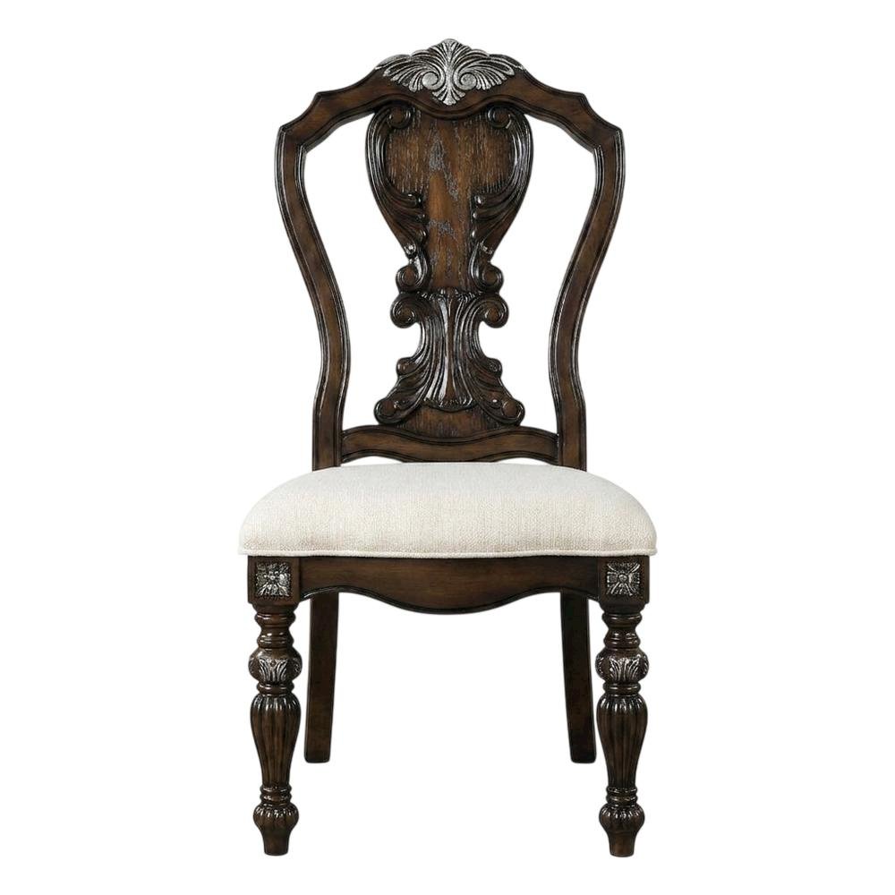 Dark Brown Upholstered Dining Side Chairs with Cushioned Seating, Set of 2. Picture 5