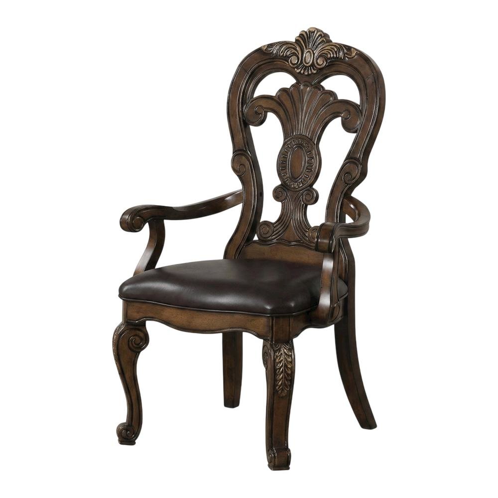 Dark Brown Upholstered Dining Arm Chair Set with Premium Fabric. Picture 4