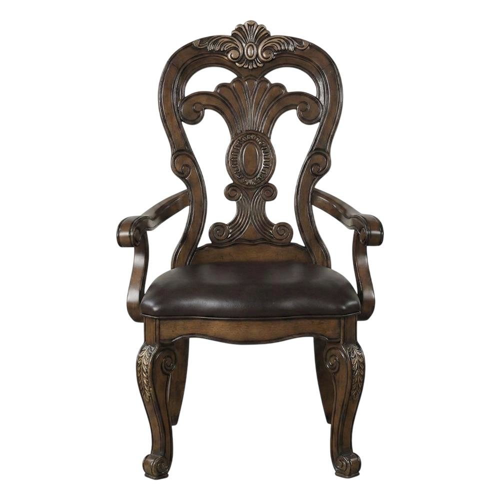 Dark Brown Upholstered Dining Arm Chair Set with Premium Fabric. Picture 6