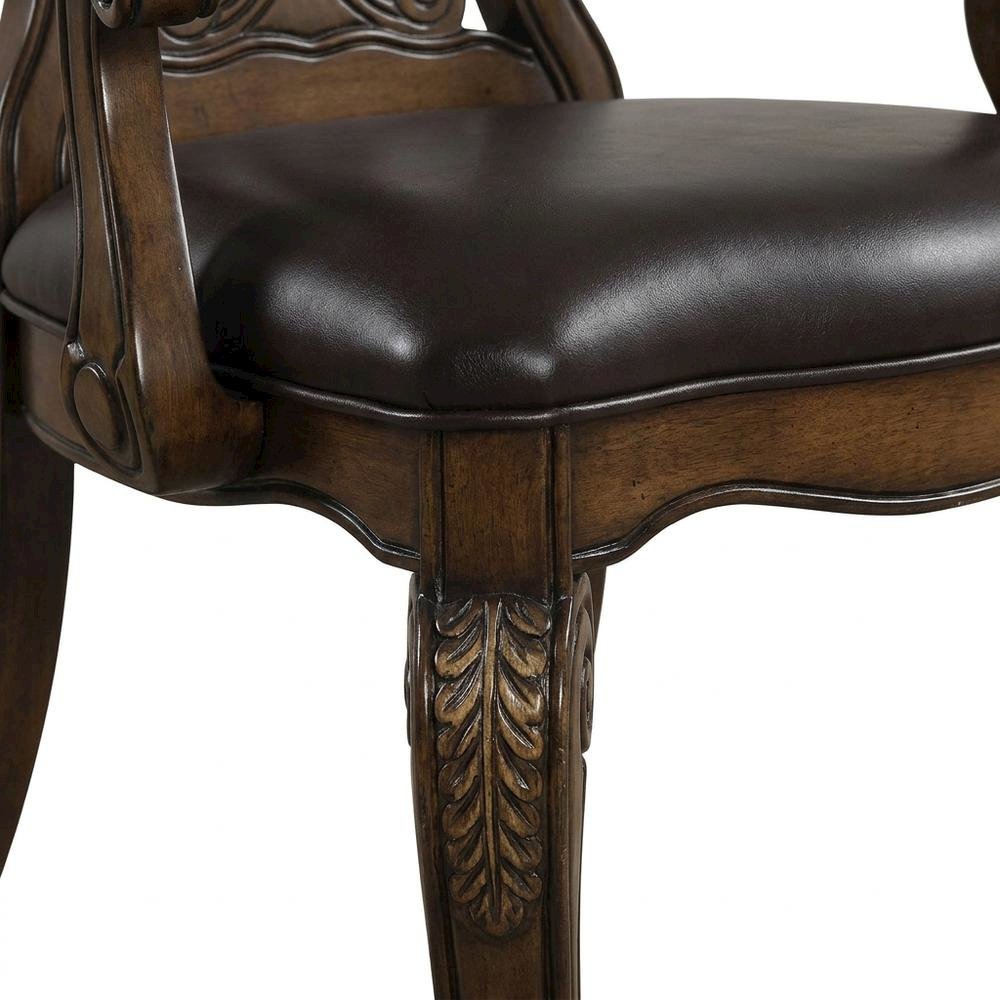 Dark Brown Upholstered Dining Arm Chair Set with Premium Fabric. Picture 8