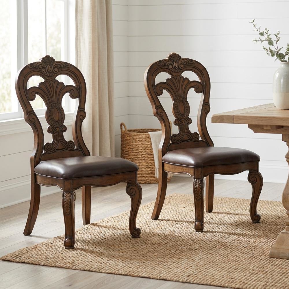 Dark Brown Upholstered Dining Side Chair Set with Cushioned Seat. Picture 2