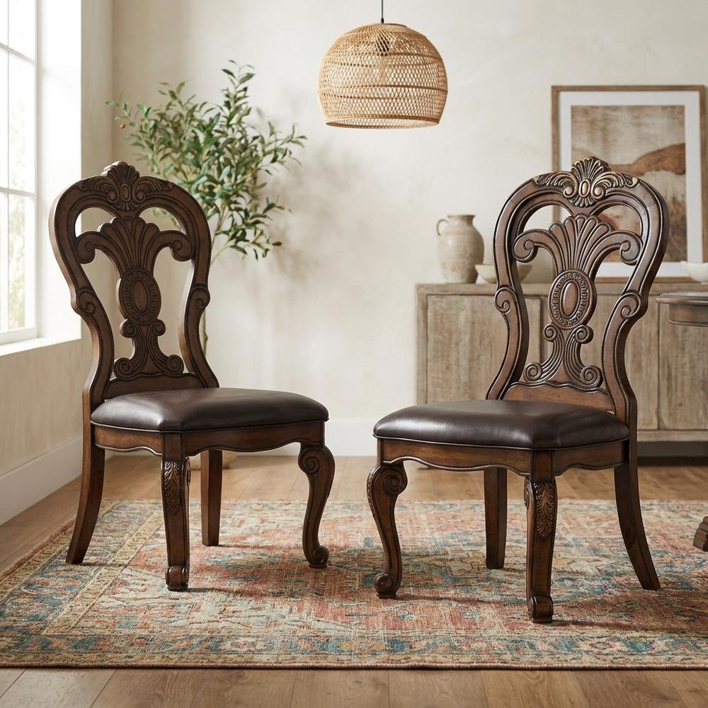 Dark Brown Upholstered Dining Side Chair Set with Cushioned Seat. Picture 3