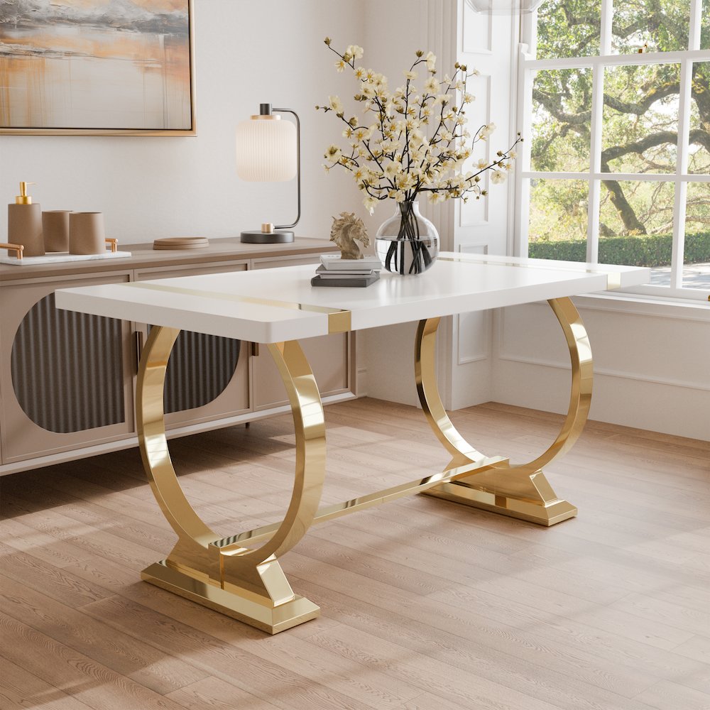 Stellas Stainless Steel Trestle Dining Table. Picture 4