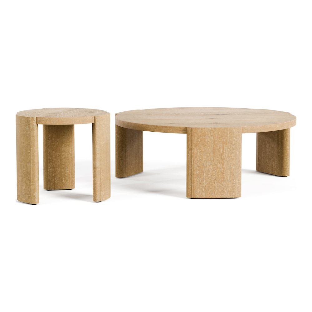 Honora 2-Piece Modern Oak Wood Round Coffee Table Set. Picture 1