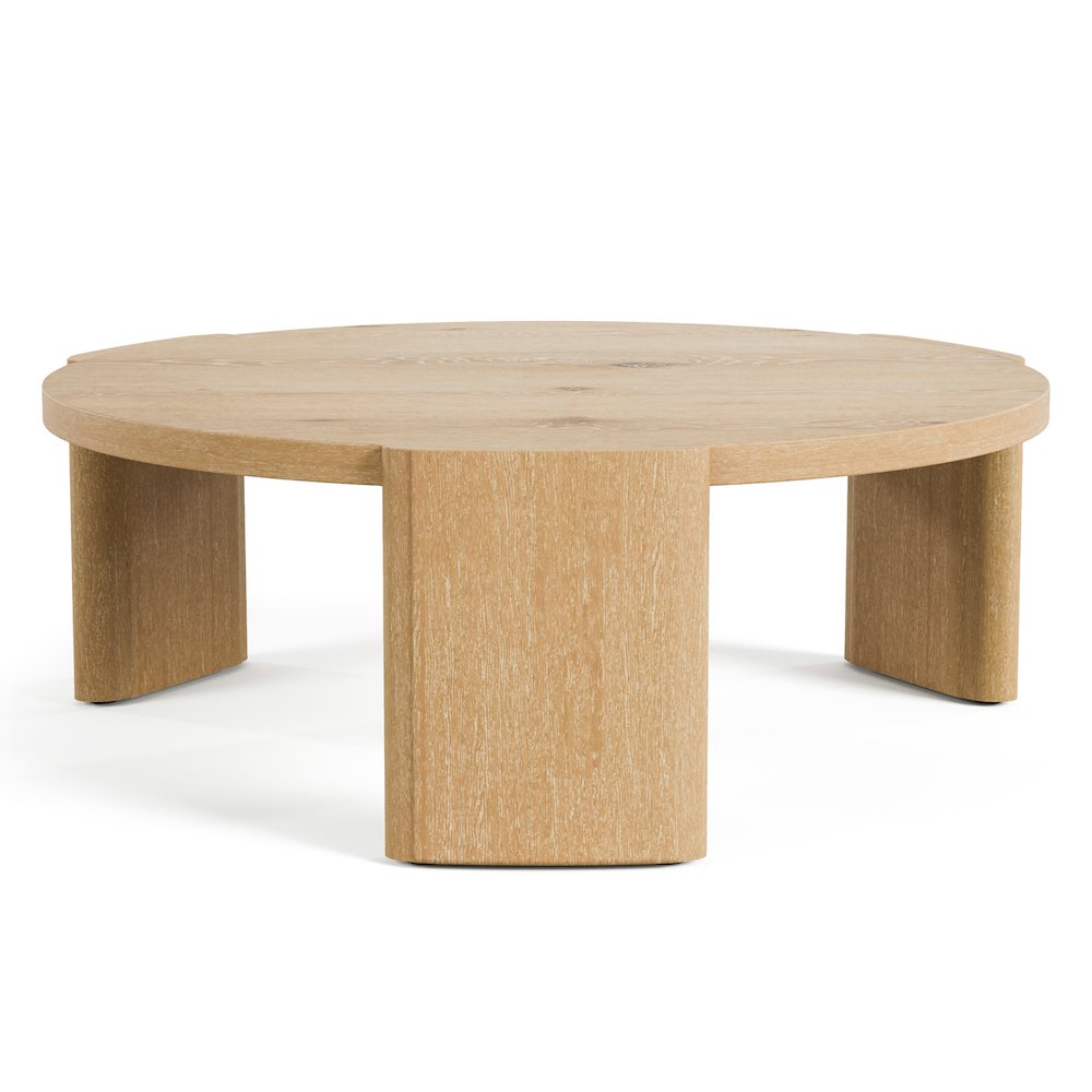 Honora Modern Oak Wood Round Coffee Table with Plinth Base. Picture 2