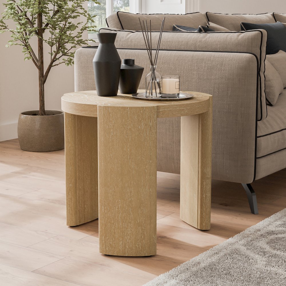 Honora Modern Wood Oval End Table with Plinth Base, Oak. Picture 3