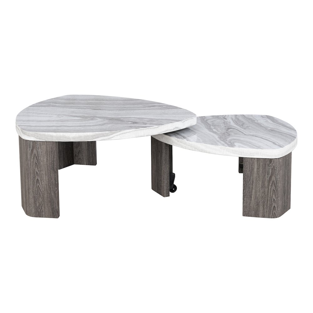 Elric Modern Grey and Brown Wood Nesting Coffee Table Set. Picture 1