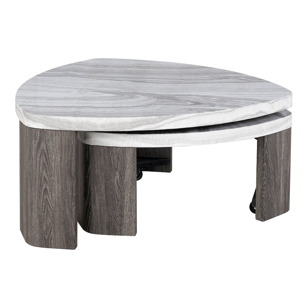 Elric Modern Grey and Brown Wood Nesting Coffee Table Set. Picture 2