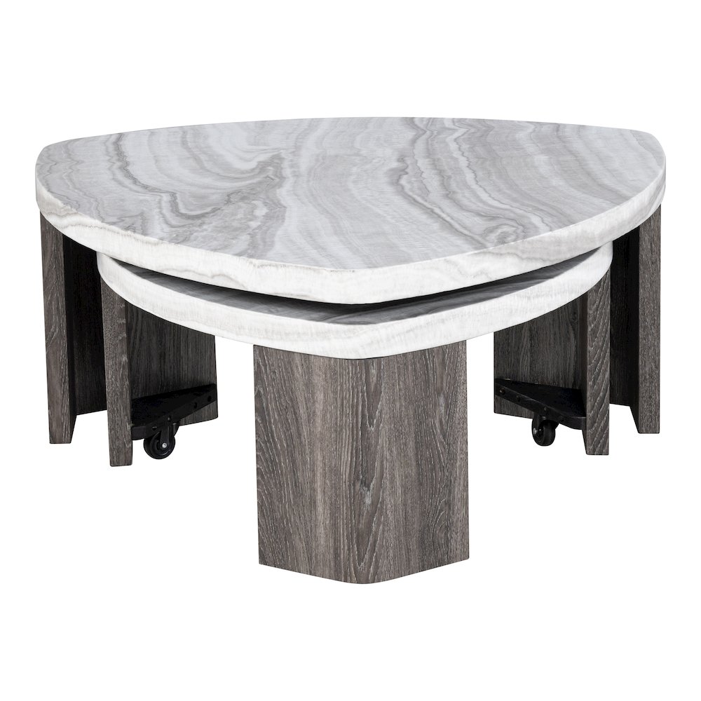Elric Modern Grey and Brown Wood Nesting Coffee Table Set. Picture 3