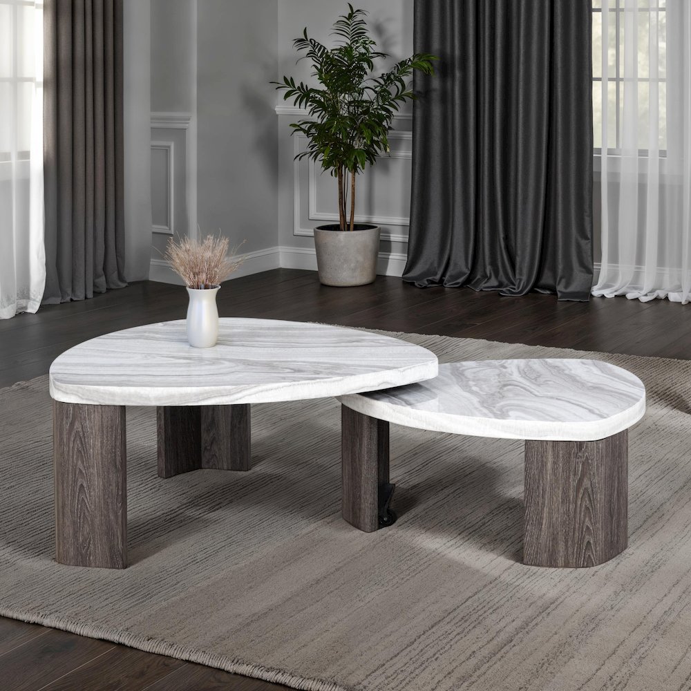 Elric Modern Grey and Brown Wood Nesting Coffee Table Set. Picture 4