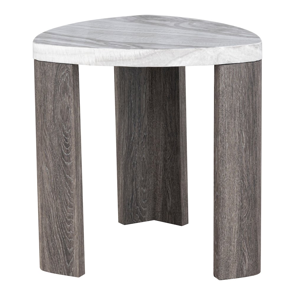 Elric Modern Grey and Brown Wood Triangular End Table. Picture 1