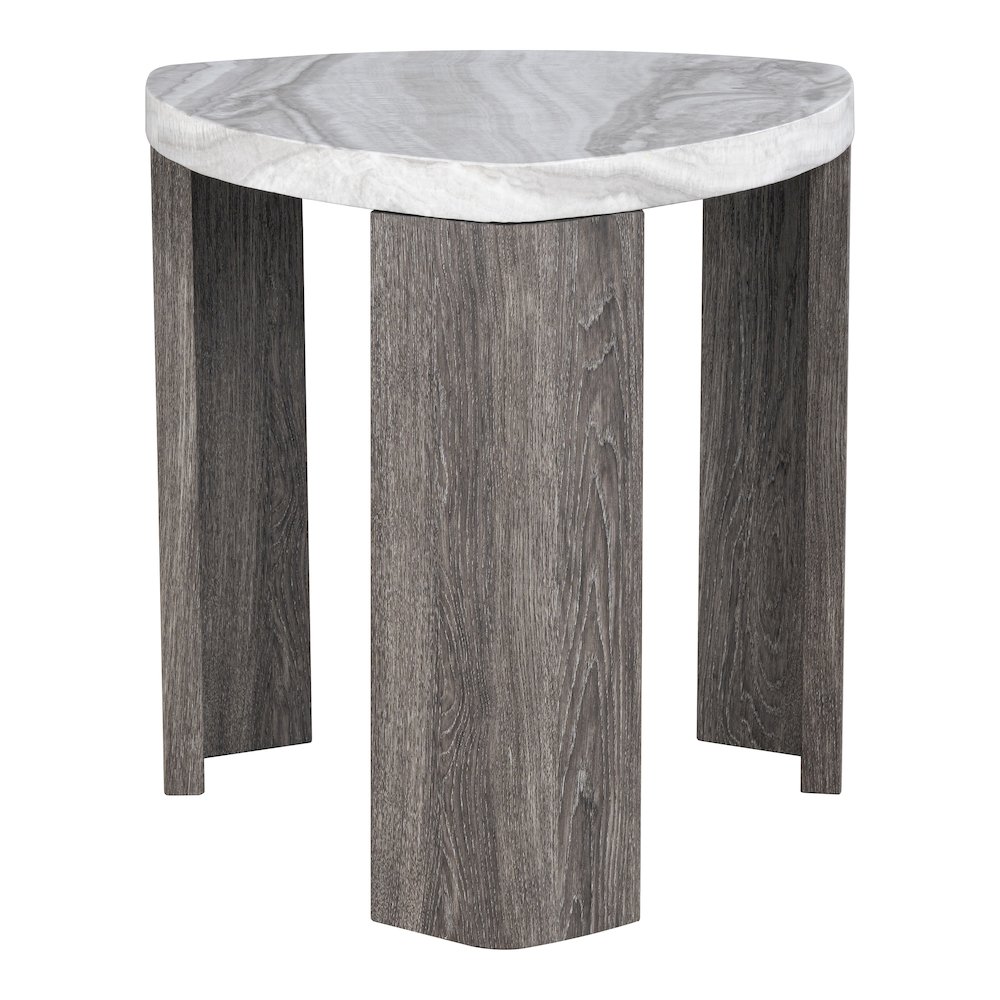 Elric Modern Grey and Brown Wood Triangular End Table. Picture 2