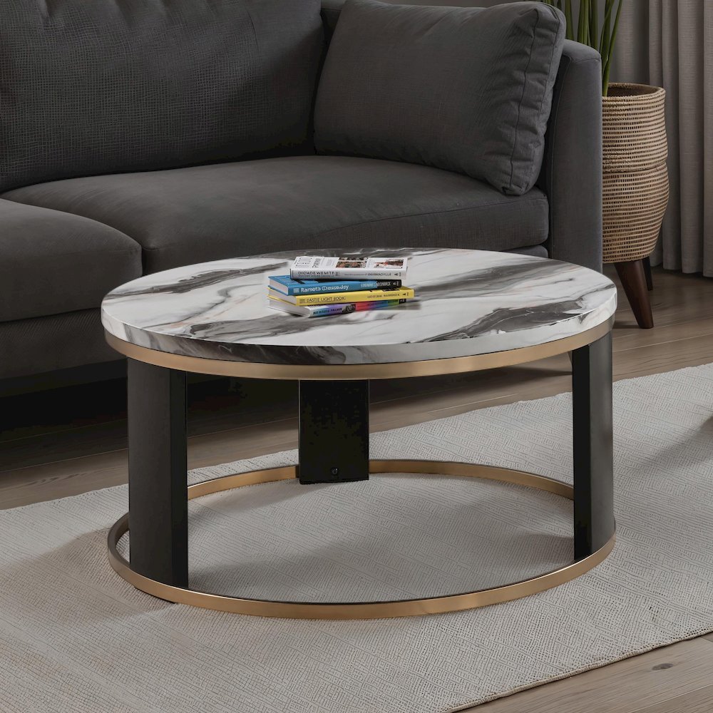 Morai Modern Black and White Wood Round Coffee Table. Picture 3