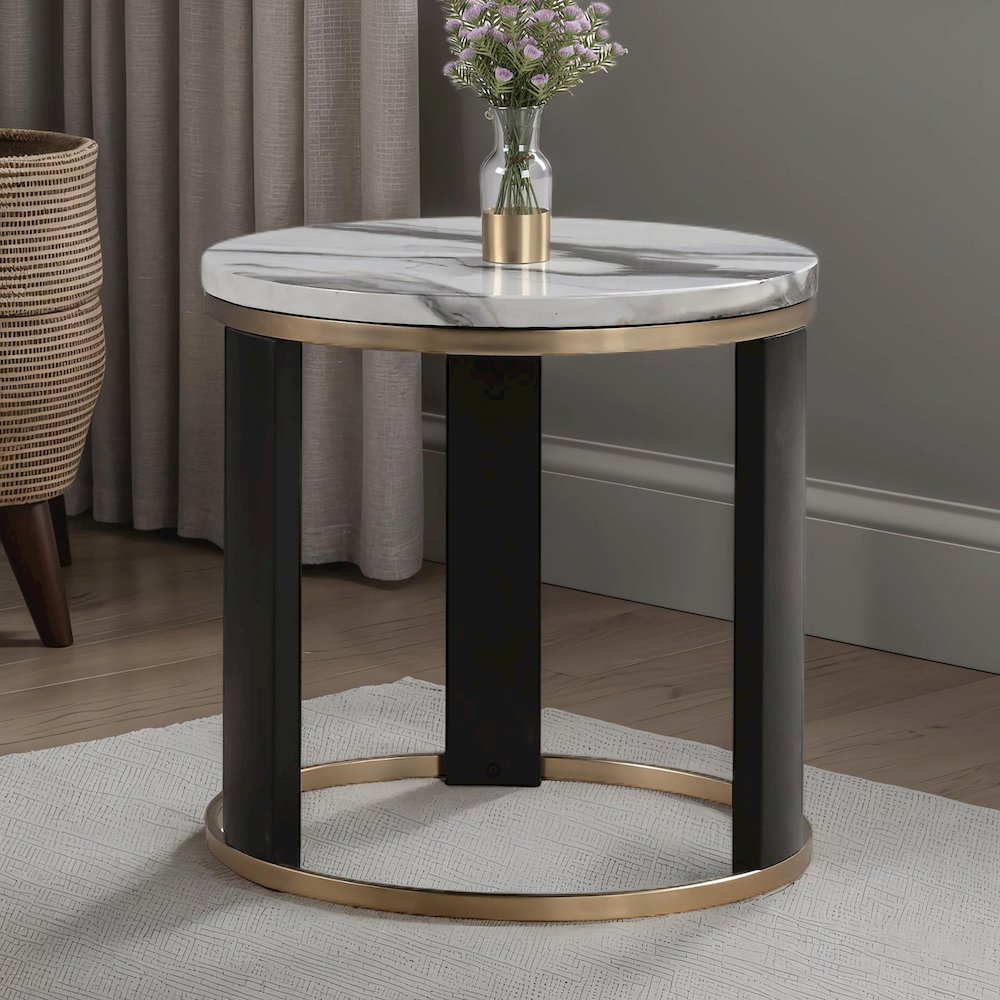 Morai Modern Black and White Wood Round End Table. Picture 3