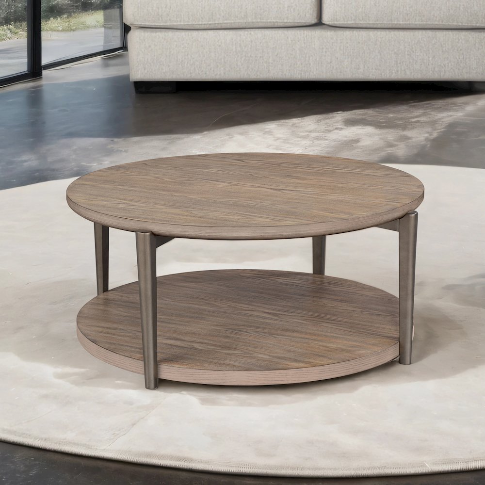 Tayen Modern Natural Round Coffee Table with Casters. Picture 3
