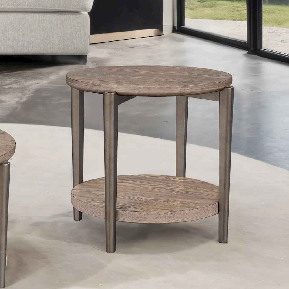 Tayen Modern Natural Round 1-Shelf End Table. Picture 3