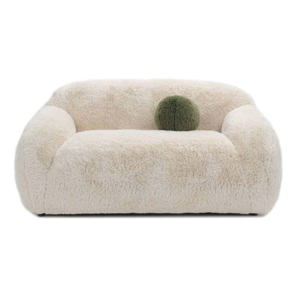 Grizzly Faux Fur Long-Pile Shaggy Loveseat with Ball Pillow. Picture 1