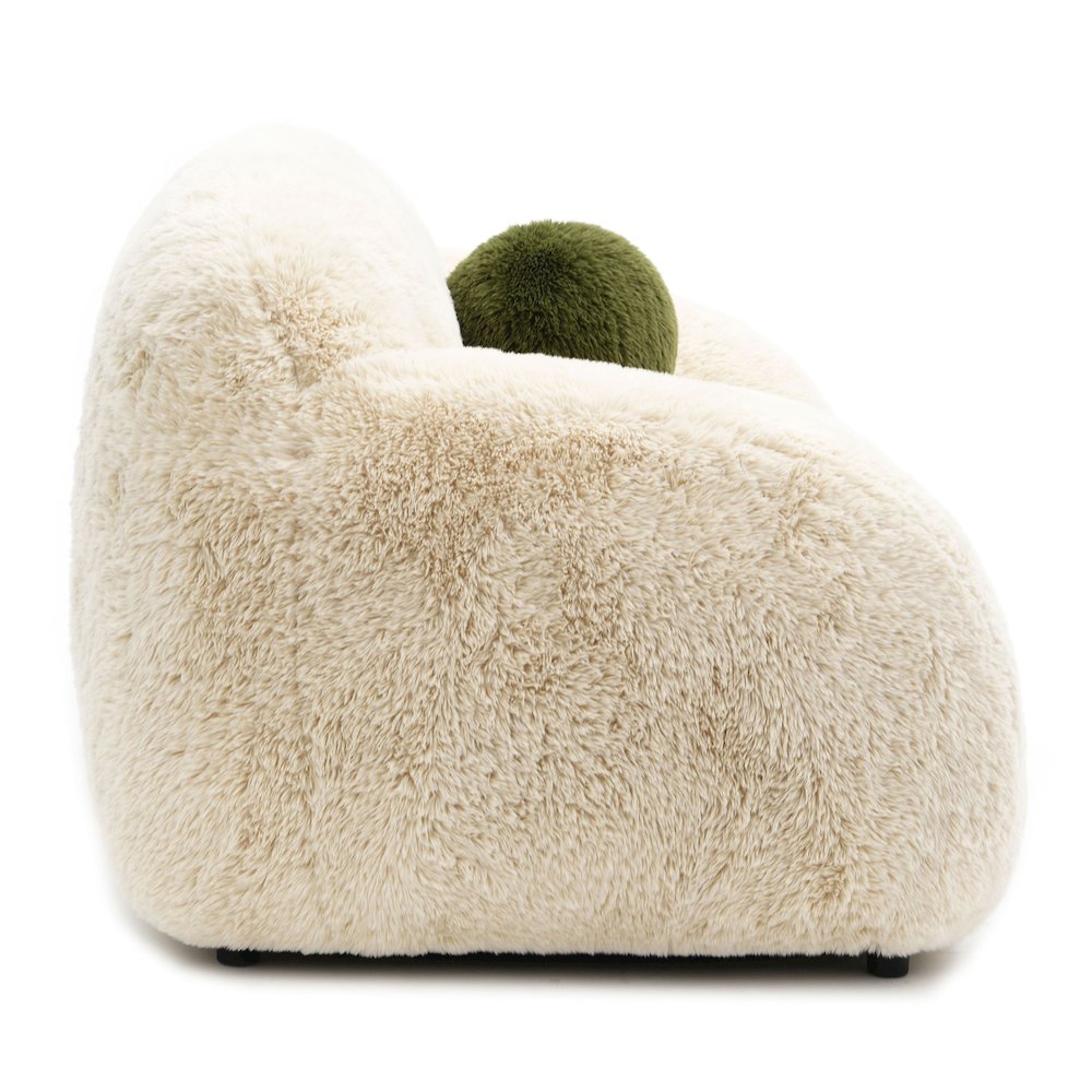 Grizzly Faux Fur Long-Pile Shaggy Loveseat with Ball Pillow. Picture 2