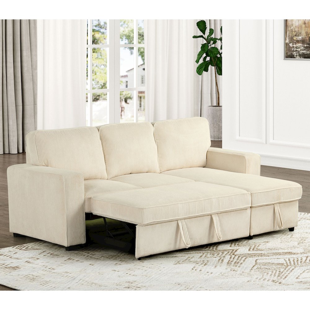 Liven Right Hand Facing Corduroy Pull-out Sleeper Sectional. Picture 4