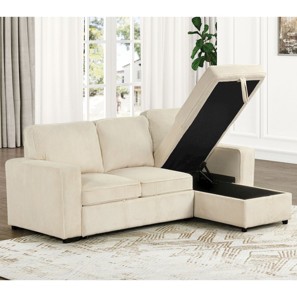 Liven Right Hand Facing Corduroy Pull-out Sleeper Sectional. Picture 5