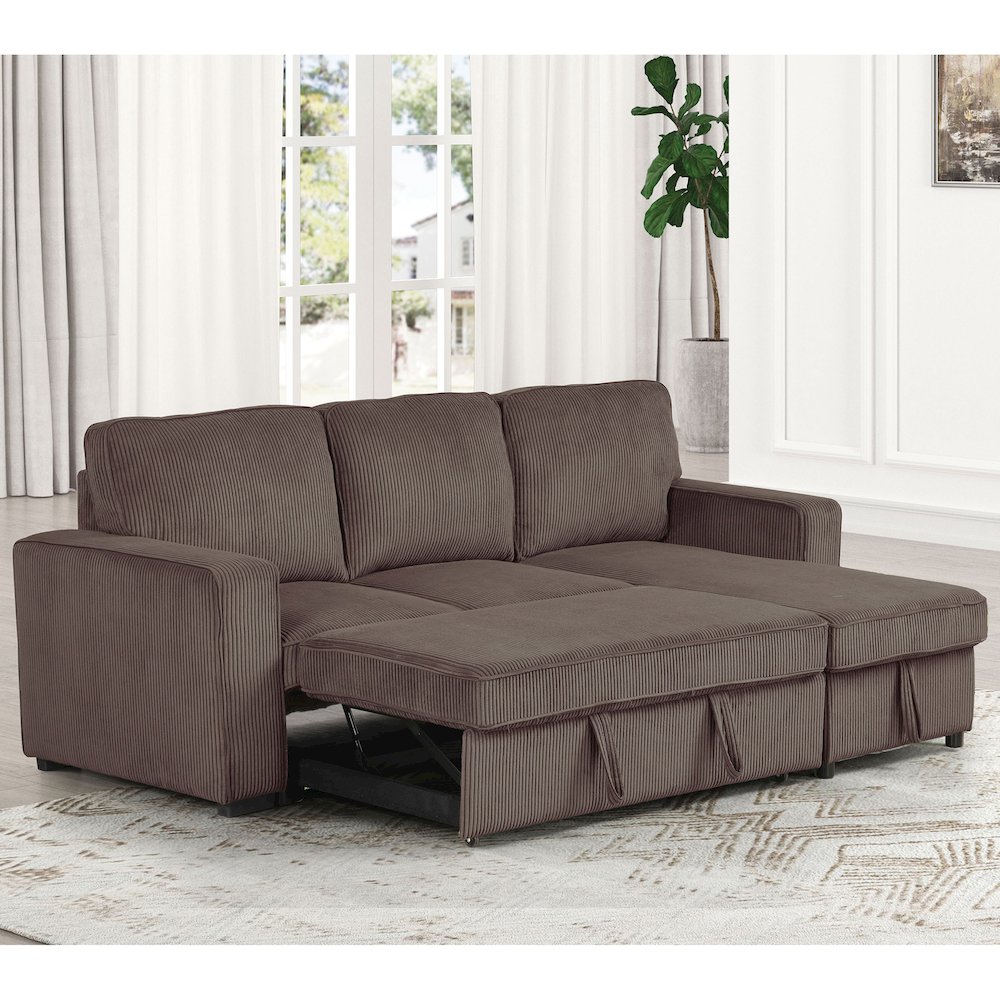 Liven Right Hand Facing Corduroy Pull-out Sleeper Sectional. Picture 4