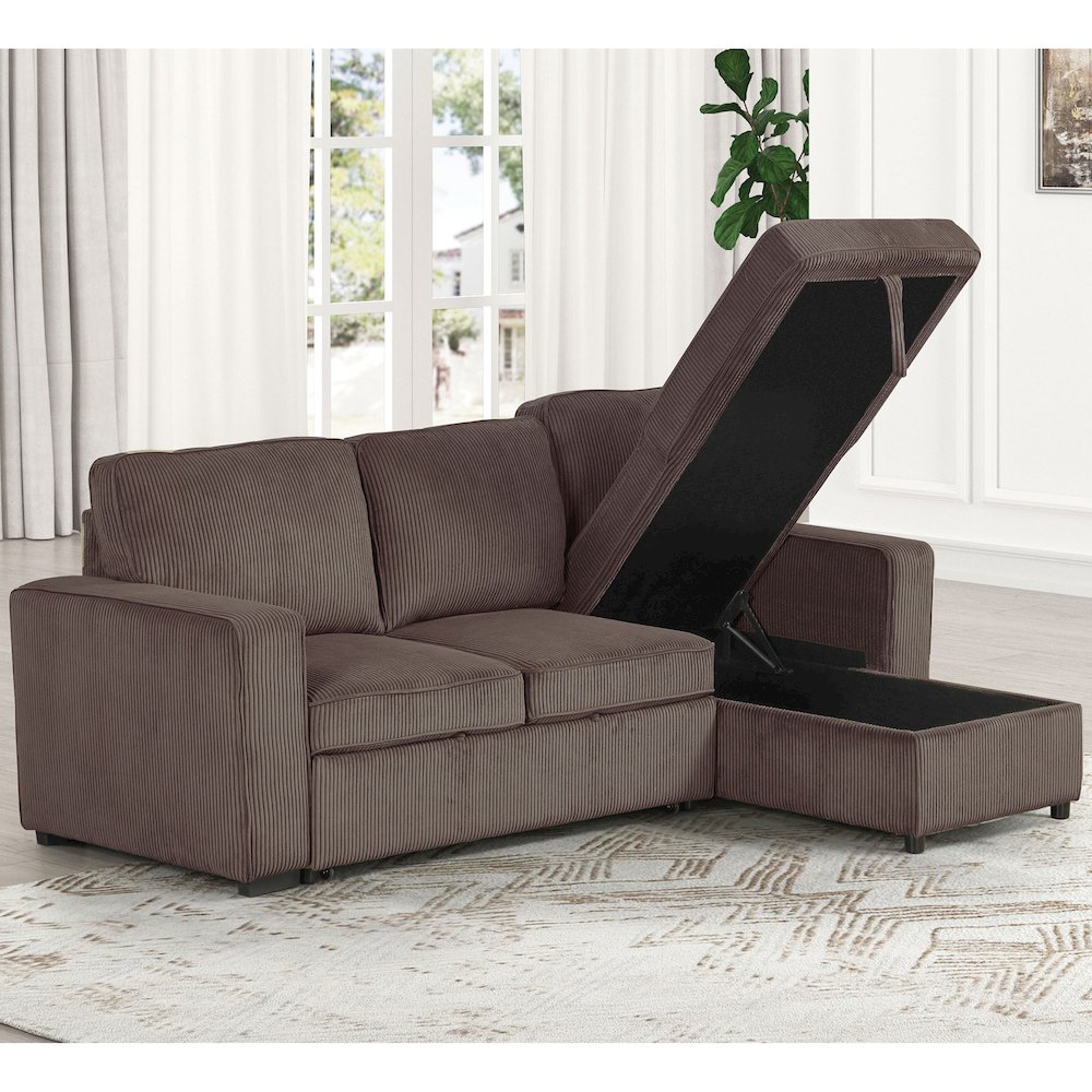 Liven Right Hand Facing Corduroy Pull-out Sleeper Sectional. Picture 5