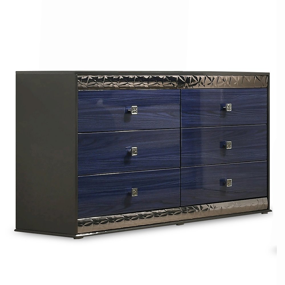 Kensing Glam Ash Gray and Indigo Blue Wood 6-Drawer Dresser. Picture 2