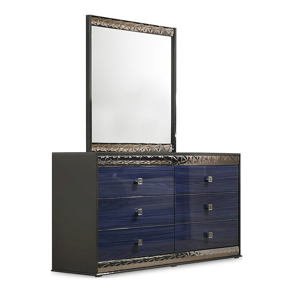 Kensing Glam Ash Gray and Indigo Blue Wood 6-Drawer Dresser. Picture 5