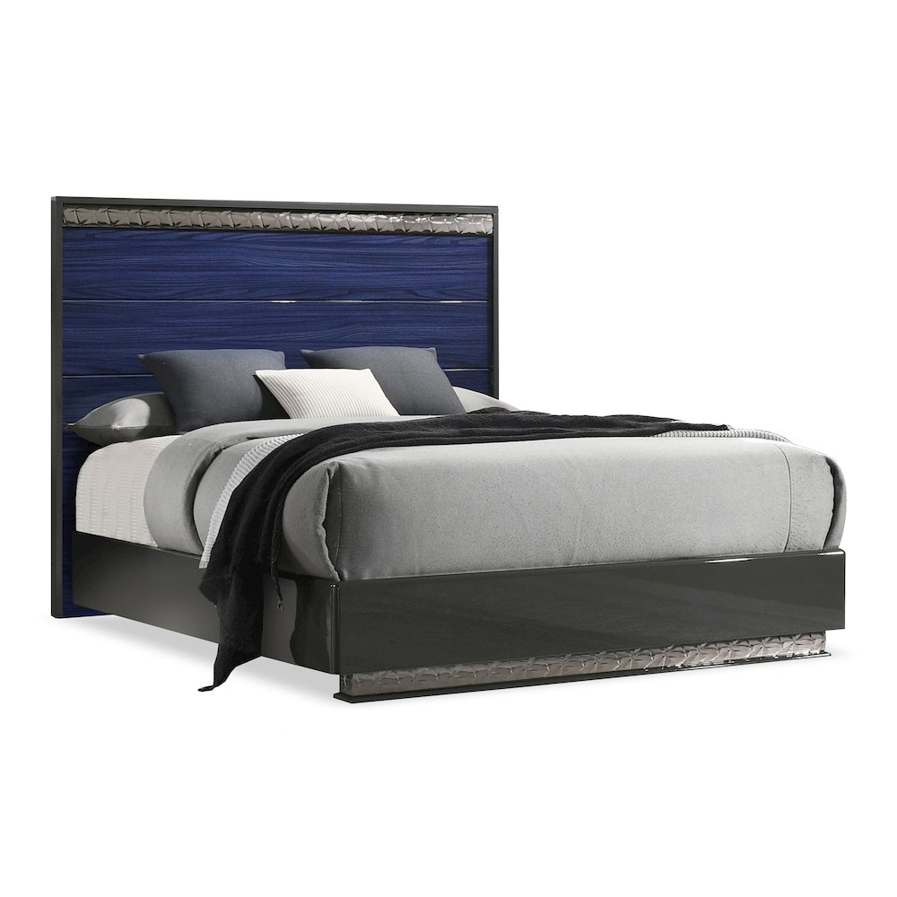 Kensing Glam Ash Gray and Indigo Blue Wood Platform Bed. Picture 1