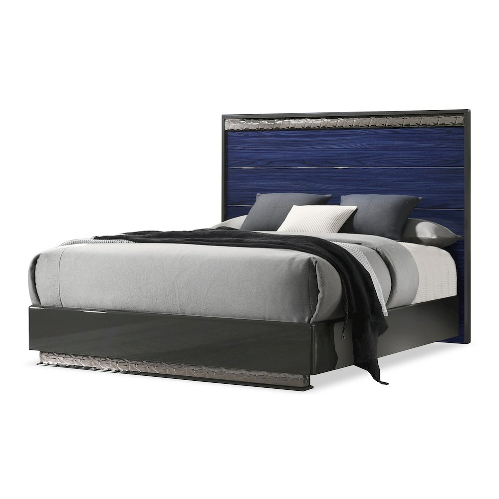Kensing Glam Ash Gray and Indigo Blue Wood Platform Bed. Picture 2