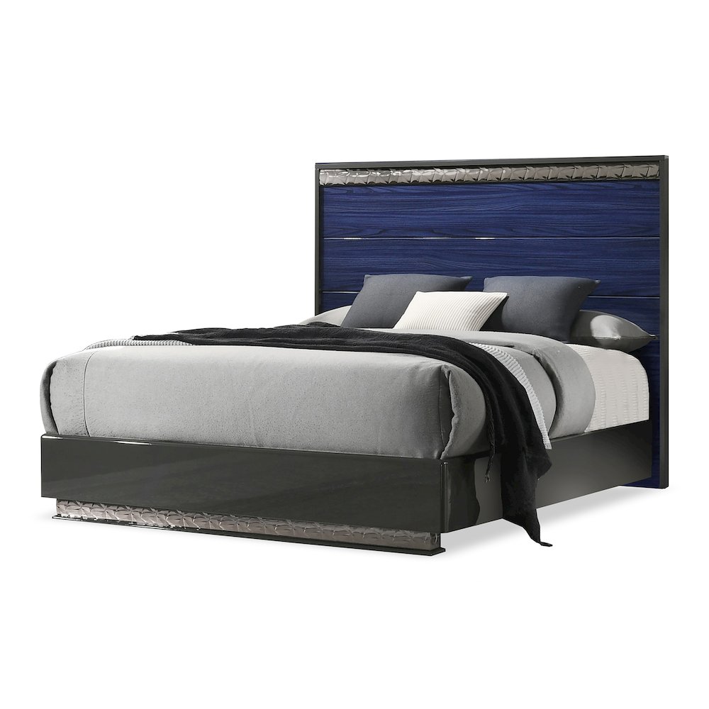 Kensing Glam Ash Gray and Indigo Blue Wood Platform Bed. Picture 2