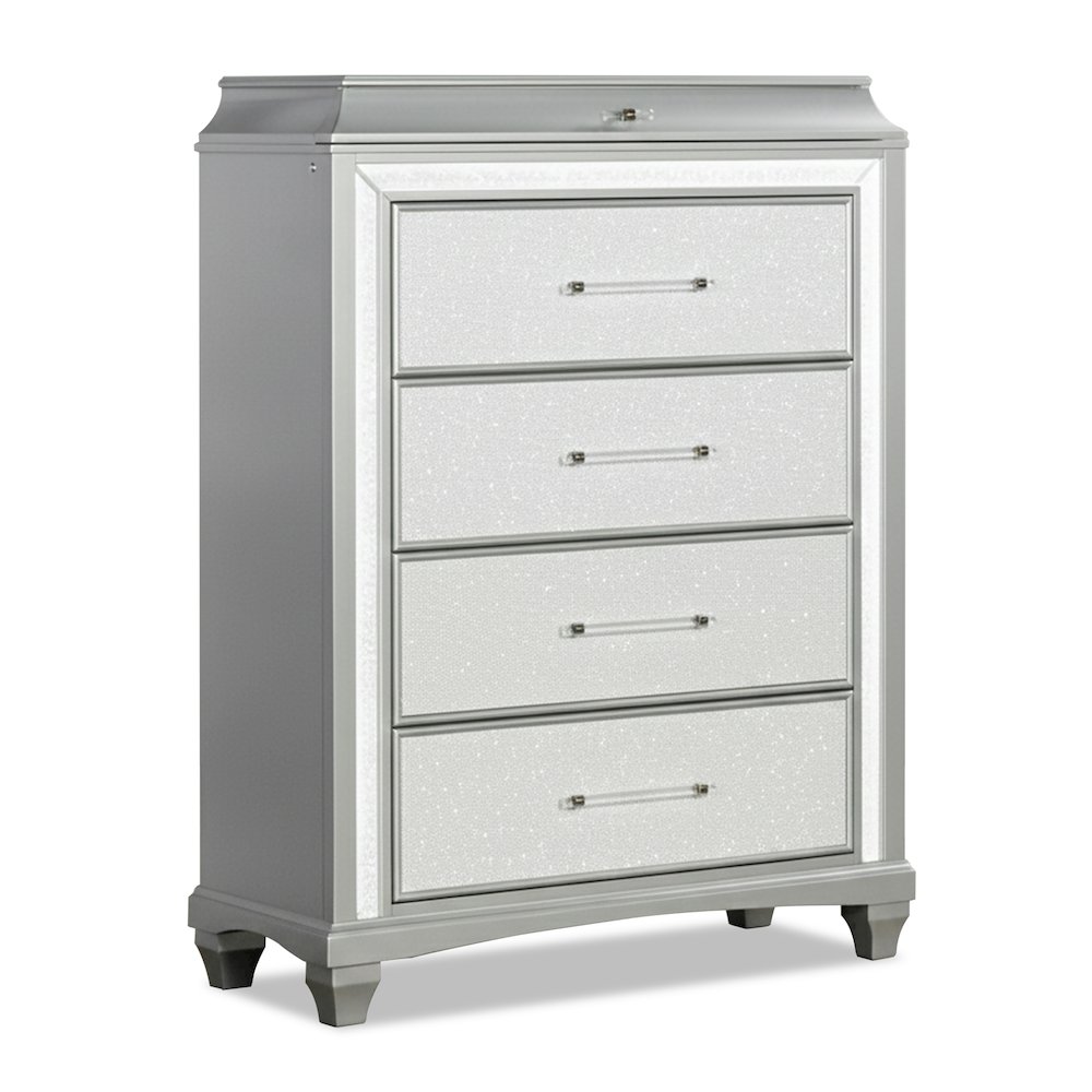 Anson Glam Silver Wood 5-Drawer Chest with LED. Picture 1