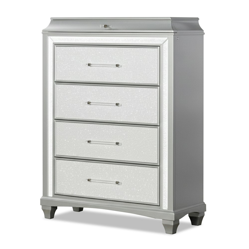 Anson Glam Silver Wood 5-Drawer Chest with LED. Picture 2