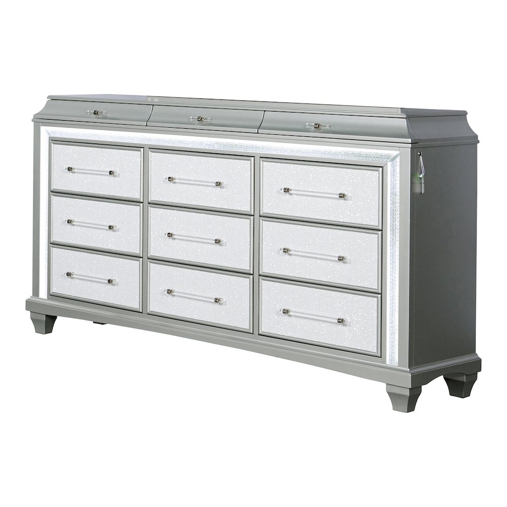 Anson Glam Silver Wood 12-Drawer Dresser with LED. Picture 1