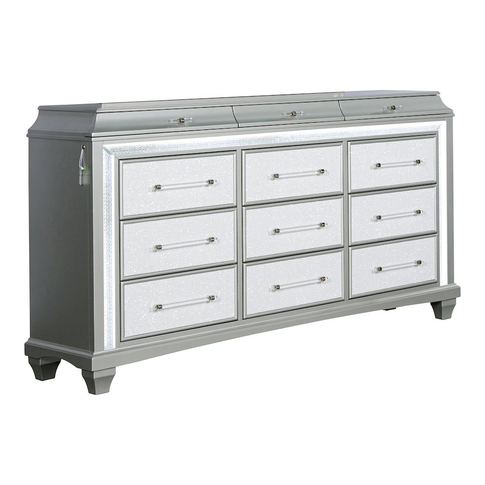 Anson Glam Silver Wood 12-Drawer Dresser with LED. Picture 2